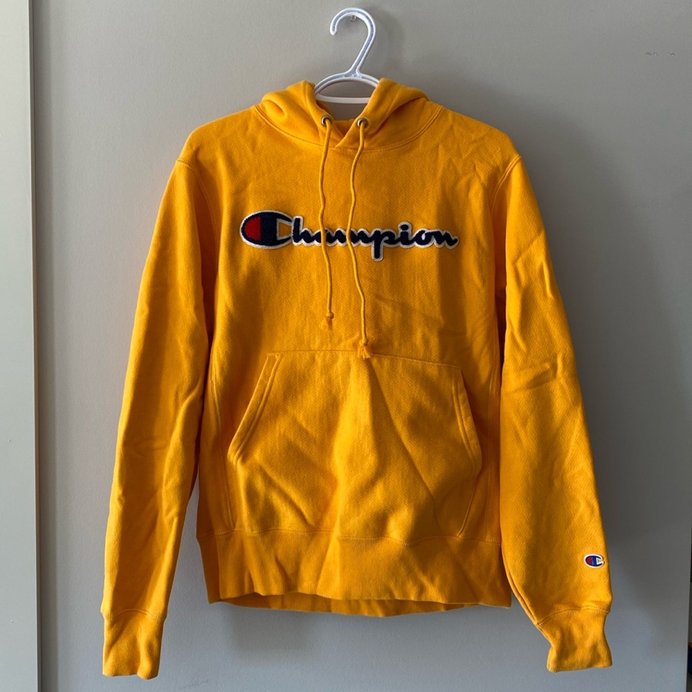 Champion Reverse Weave mustard yellow hoodie